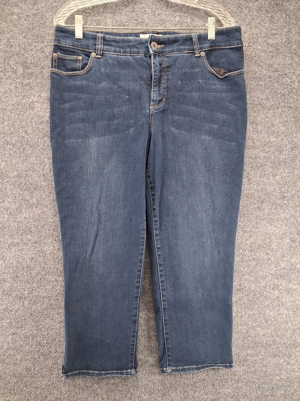 So Slimming by Chicos Womens Size 2 12 Crop Stretch Dark Wash